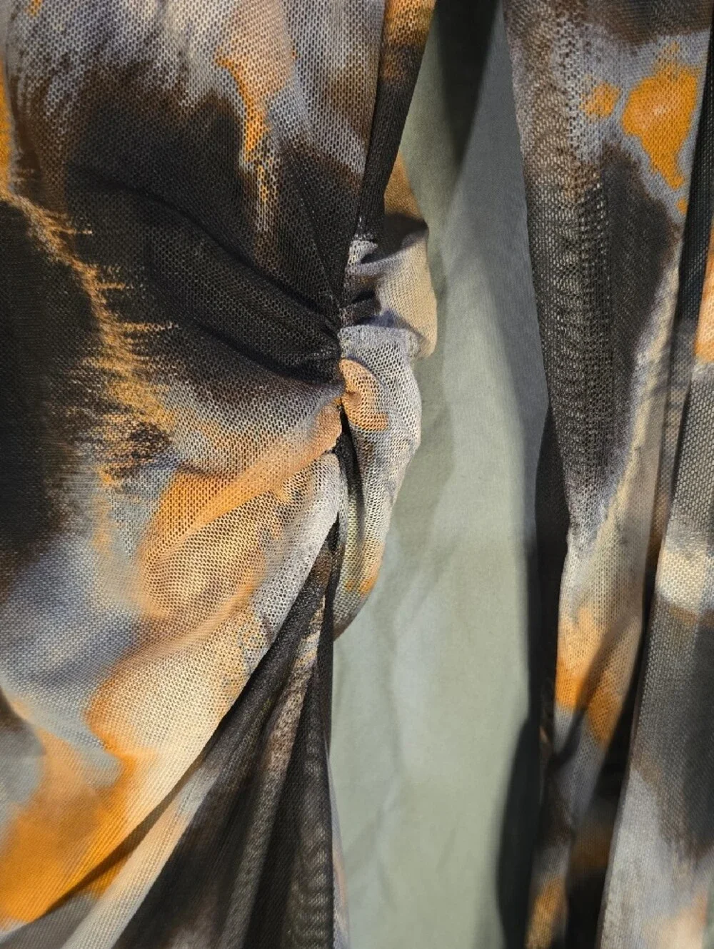 Abstract Black and Orange Long Sleeve Midi Dress